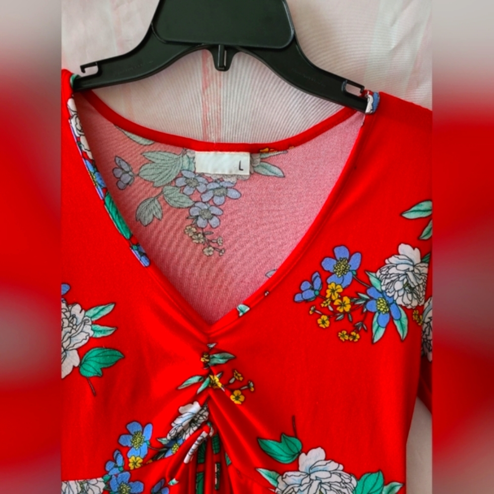 Red floral dress in size L unbranded - Picture 3 of 10